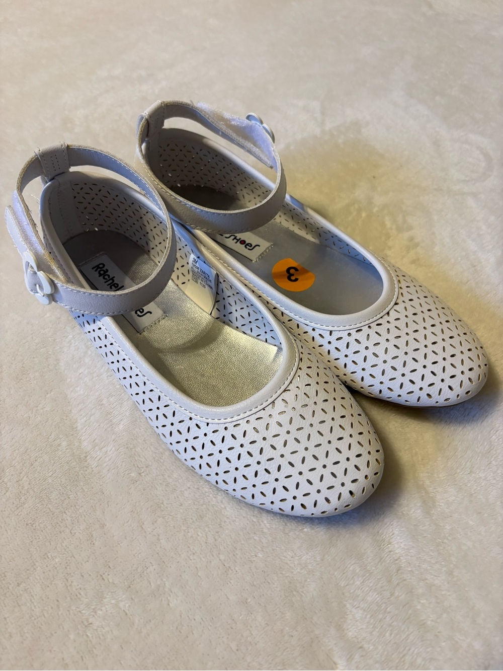 Rachel White Perforated Mary Jane Flats with Ankle Strap